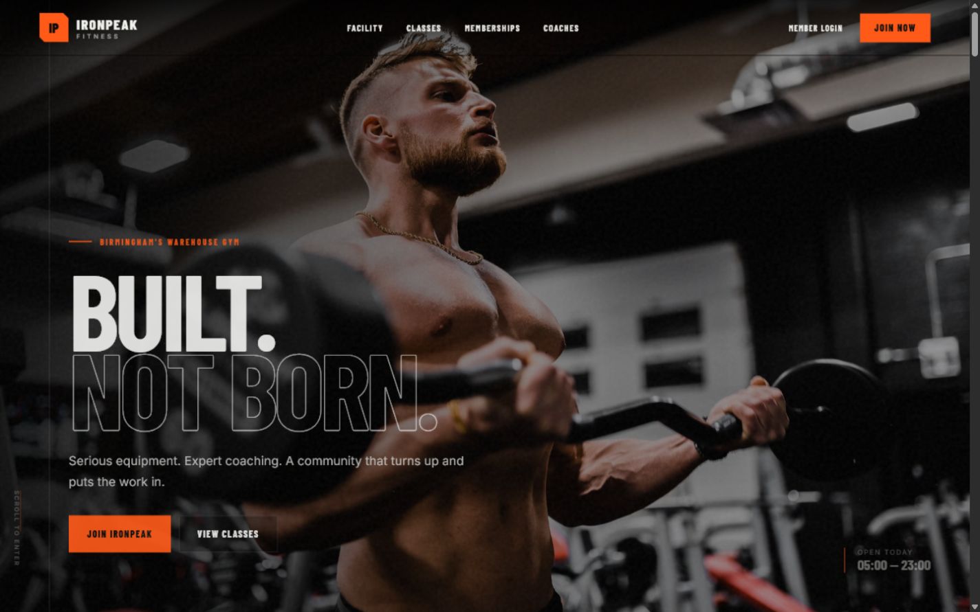 IronPeak Fitness desktop homepage