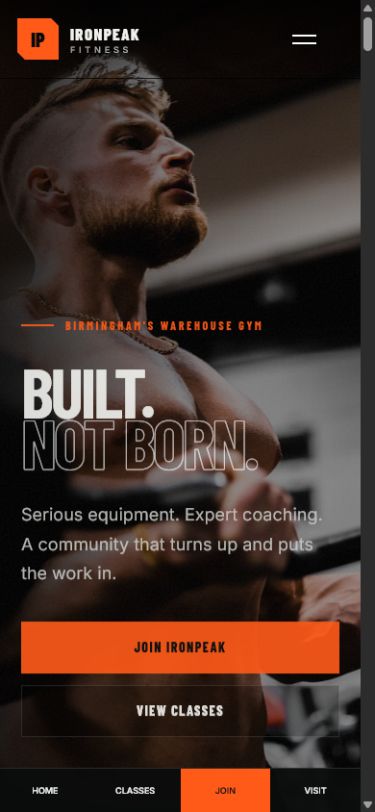 IronPeak Fitness mobile homepage