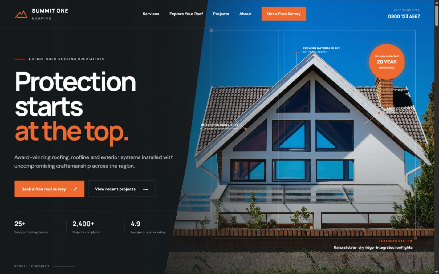 Summit One Roofing desktop homepage