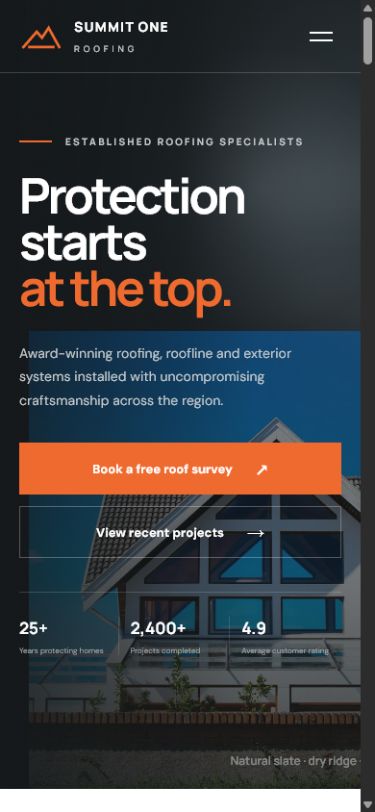 Summit One Roofing mobile homepage