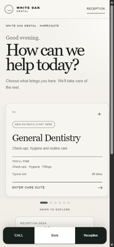 White Oak Dental mobile homepage